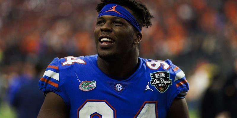 "Under-the-Radar Florida Gators 2025 recruit smiling during the post-game celebration at the Las Vegas Bowl."