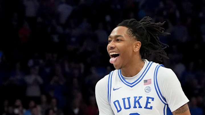 2026 NBA Draft sleepers — Isaiah Evans of Duke dribbles during the 2026 NCAA Tournament Sweet Sixteen